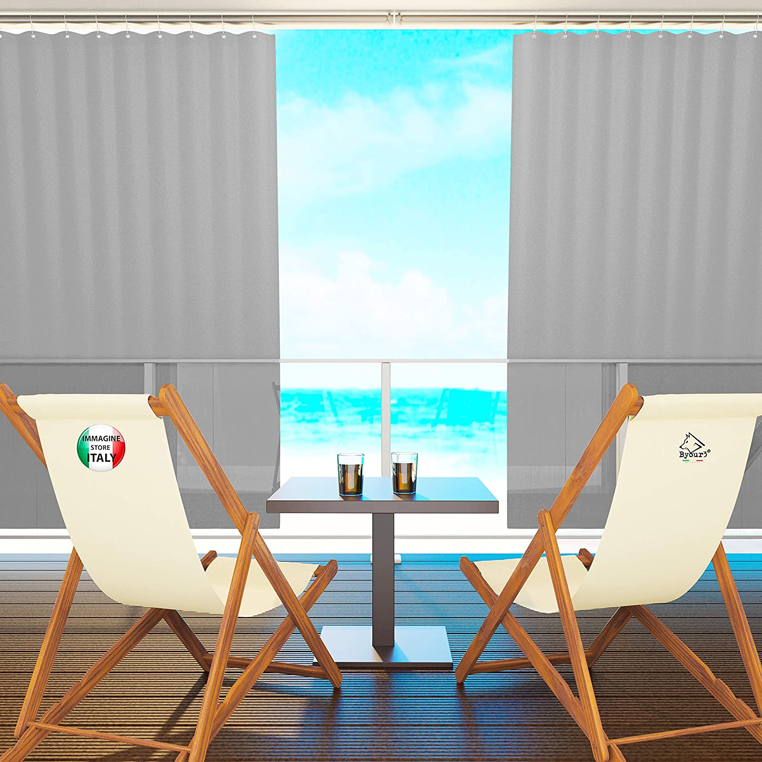 Terraza con los Toldos de exterior para separar ambientes y hacer sombra o Gazebos con Ganchos de metal. Byour3®