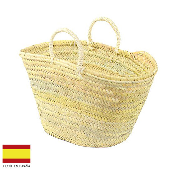 Capazo de palma natural con asas de pita de 55x28x35 cm hecho en España por Cesterías Aparici