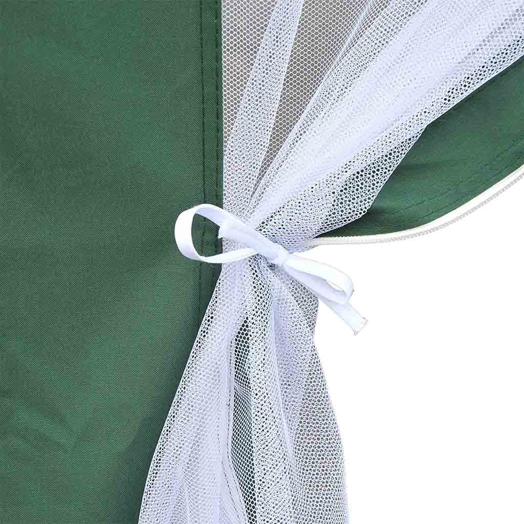 Carpa Hexagonal con Mosquitera φ3.9m Poliéster Repelente al Agua, Color Verde. Detalle mosquitera atada. Outsunny