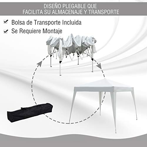Carpa Plegable 3x3m de Acero y Cubierta de Tela Oxford Blanco. Facilidad de montaje y desmontaje. Outsunn