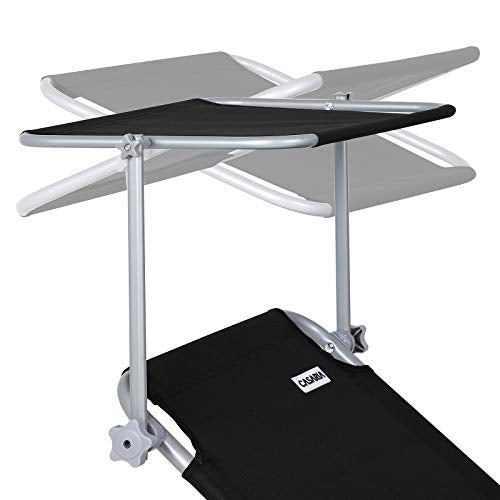 Posiciones del parasol de la Tumbona de jardín con Parasol Antracita Techo Ajustable y Respaldo Silla Larga Plegable con Asas 195x60cm Exterior. Casaria