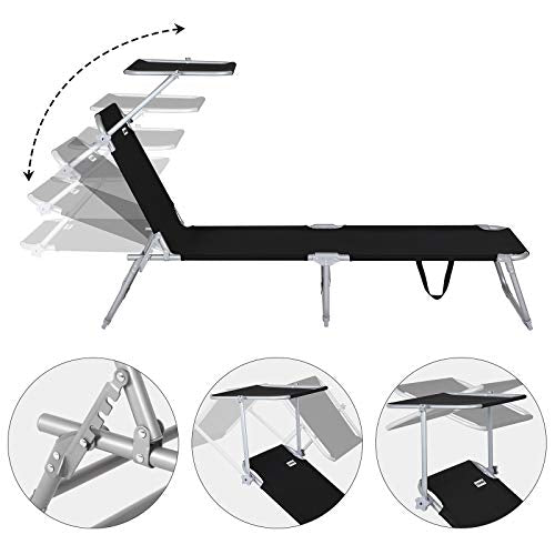 Respaldo reclinables de la Tumbona de jardín con Parasol Antracita Techo Ajustable y Respaldo Silla Larga Plegable con Asas 195x60cm Exterior. Casaria