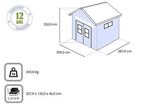 Caseta de jardín Exterior Fusion 287x229x252 cm Color marrón Keter. Detalle de medidas y garantía de 12 años