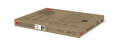 Caseta de jardín con suelo Manor 4X6 S Shed, sistema de ventilación, puerta y ventana, resistente al agua, color gris. 198x192x130 cm. Detalle packaging. Keter