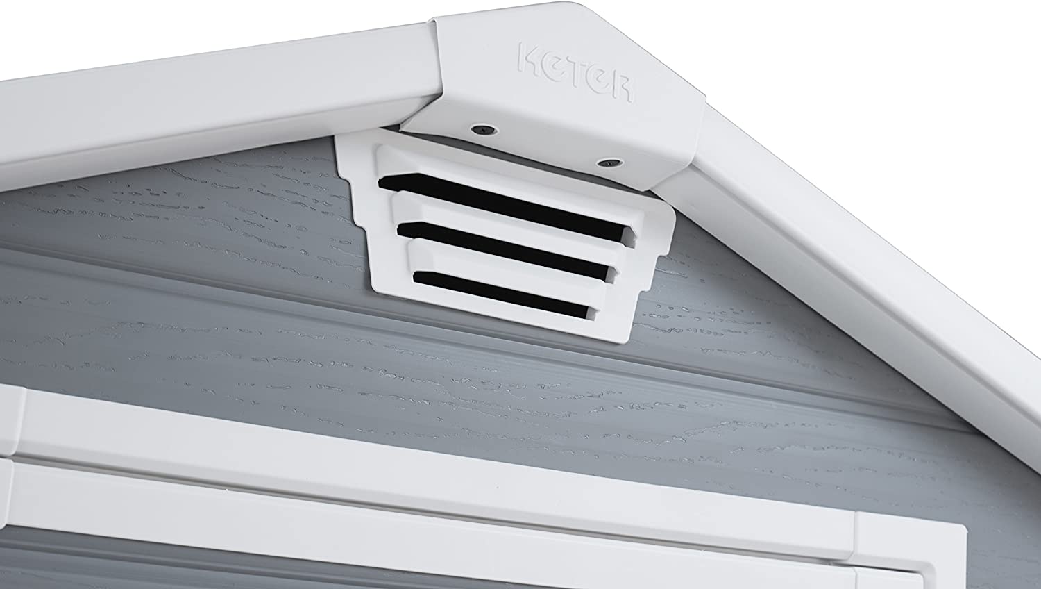 Caseta de jardín Manor 6x8. 186x237x227 cm. Cobertizo exterior. Color gris. Detalle de rejilla. Keter