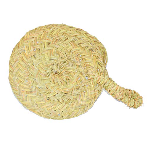 Aventador con Cesto de esparto natural para leña con escobilla hecho en España por Cesterías Aparici. Detalle de aventador.