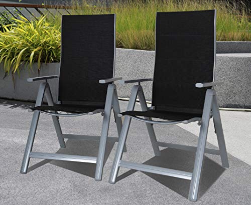 Juego x2 sillas plegables regulables 9 posiciones, respaldo alto (negro y plateado). Chicreat