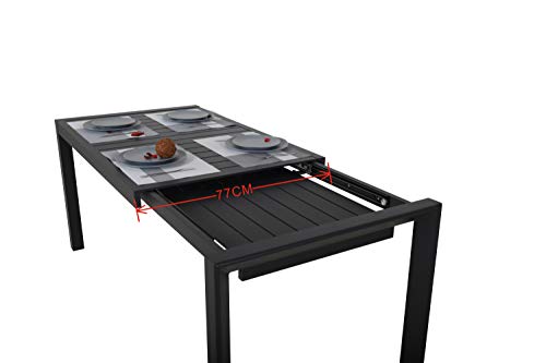 Anchura de Mesa extensible de aluminio para jardín, 127-180 x 77 x 71,5 cm (Gris- Carbón). Chicreat