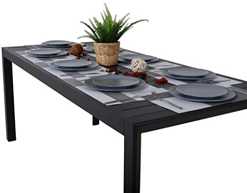 Platos y cubiertos a punto en la Mesa extensible de aluminio para jardín, 127-180 x 77 x 71,5 cm (Gris- Carbón). Chicreat