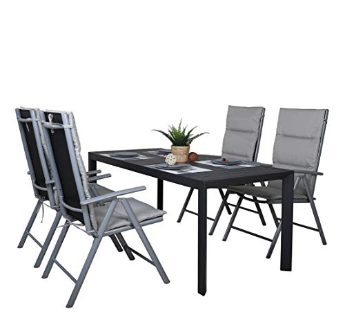 Juego de sillas plegables y platos en Mesa extensible de aluminio para jardín, 127-180 x 77 x 71,5 cm (Gris- Carbón). Chicreat
