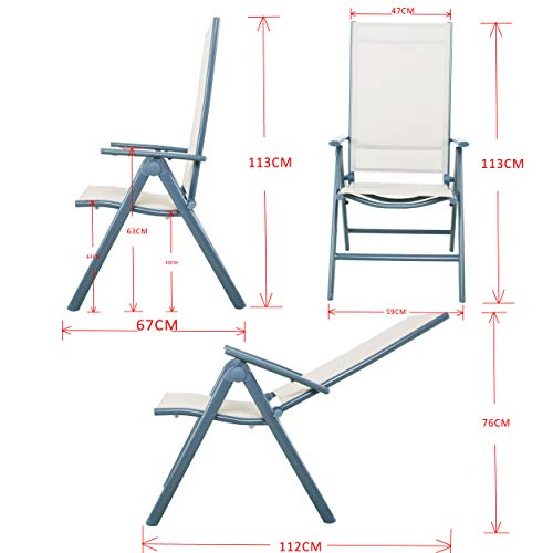 Medidas de la Silla plegable de aluminio reclinable en 8 posiciones Korfu, beige o negro. Chicreat