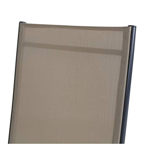 Detalle del respaldo de la Silla plegable de aluminio reclinable en 8 posiciones Korfu, beige o negro. Chicreat