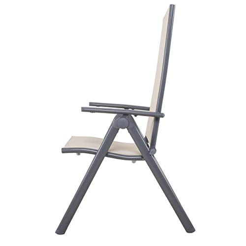 Vista de perfil de la Silla plegable de aluminio reclinable en 8 posiciones Korfu, beige o negro. Chicreat