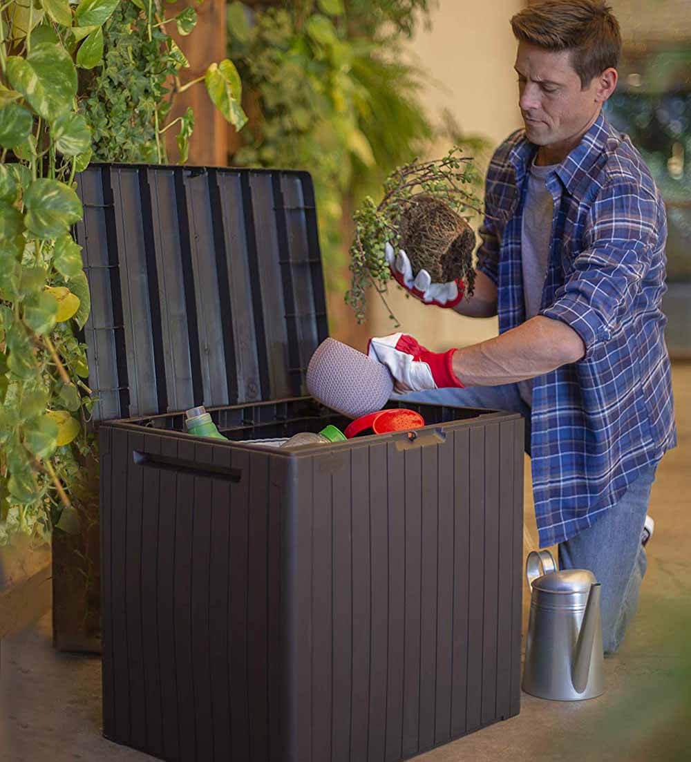 Keter City Box Arcón, Efecto Madera, 44 x 58 x 55 cm. Guardar herramientas de jardinería