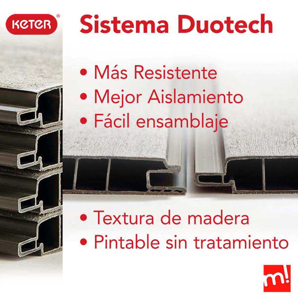 Keter armario de exterior high store plus con sistema duuotech más resistente, mejor aislamiento, fácil ensamblaje y con textura de madera pintable sin tratamiento