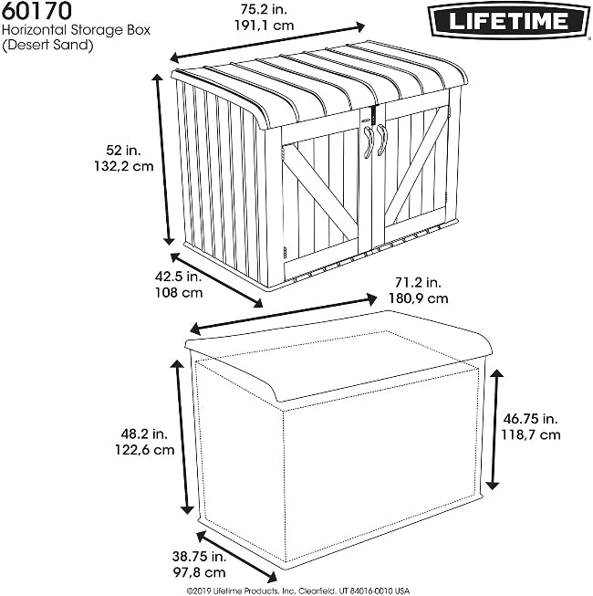 Arcón cobertizo para guardar bicicletas en el exterior ultrarresistente Lifetime 190 x 106 x 131 cm. Protección UV 100. Medidas. 60170 LIFETIME