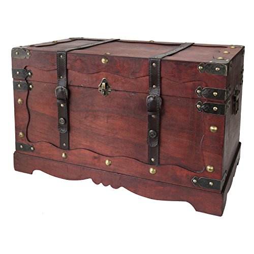 Cofre del Tesoro de Madera con Candado 60 x 35 x 38 cm Grande Modelo Francia. Vista frontal. 6400-160. HMF