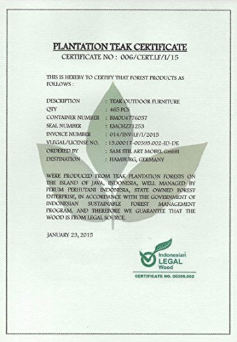 Columpio de jardín de 2 plazas de Madera de Teca Maciza, Ideal para jardín y terraza, Junado Susana. 120 cm. Vista frontal. Certificado de plantación controlada de teca. Sam