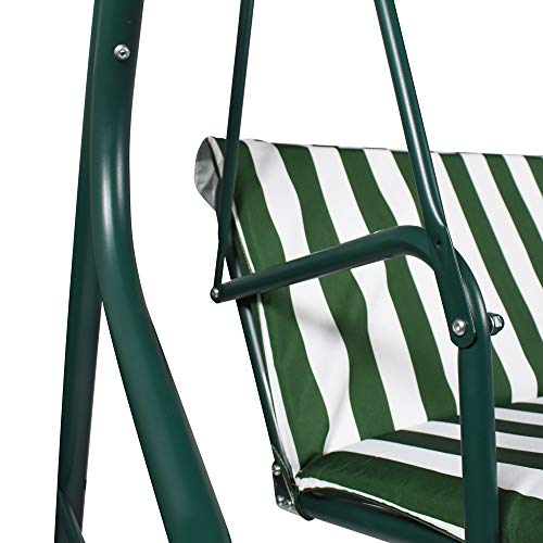 Columpio de Jardín tipo Balancín de Metal 3 Plazas con Cojín y Toldo Regulable  Verde y blanco. 170X110Xh152 cm. Detalle. Boudech