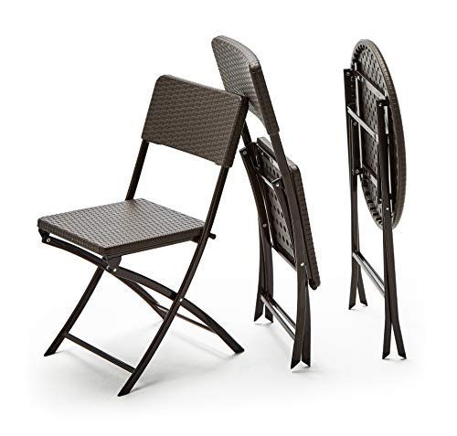 Conjunto Balcón Terraza Plegable, 1 mesa redonda + 2 sillas, Marrón Imitación Ratán, Lux Balcon 60R. Detalle plegables. KG KITGARDEN