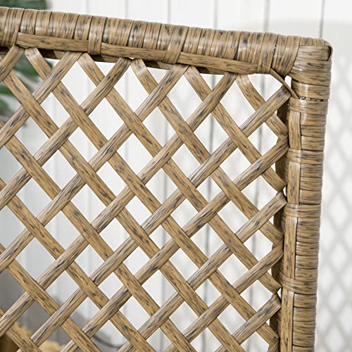 Detalle del respaldo del Conjunto de Muebles de Jardín de Ratán 7 Piezas de Comedor para Exterior con 6 Sillas + Cojines y Mesa de Vidrio Templado Marrón. Outsunny