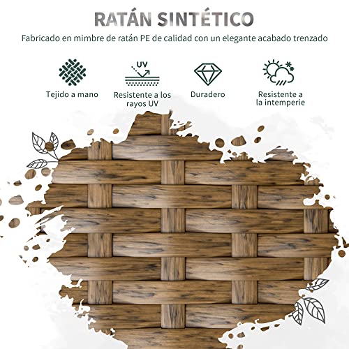 Características del Ratán sintético del Conjunto de Muebles de Jardín de Ratán 7 Piezas de Comedor para Exterior con 6 Sillas + Cojines y Mesa de Vidrio Templado Marrón. Outsunny