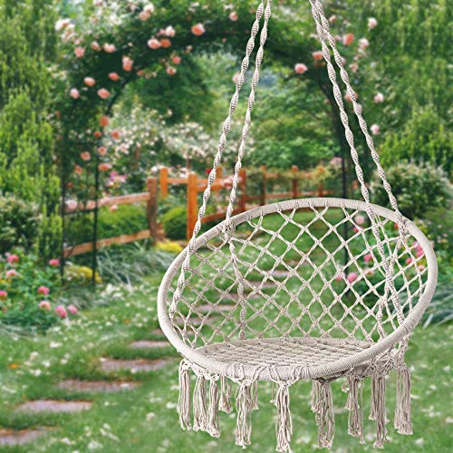 Vista en bonito jardín con la Silla Hamaca, Columpio Colgante, para Interior, Exterior, Peso máximo: 120 kg. D4P. Chihee