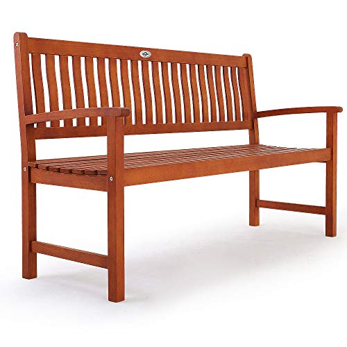 Banco de jardín de madera de Eucalipto certificado FSC. 3 plazas 152 x 55 x 90 cm Interior Exterior Jardín Terraza. Casaria | maxjardin