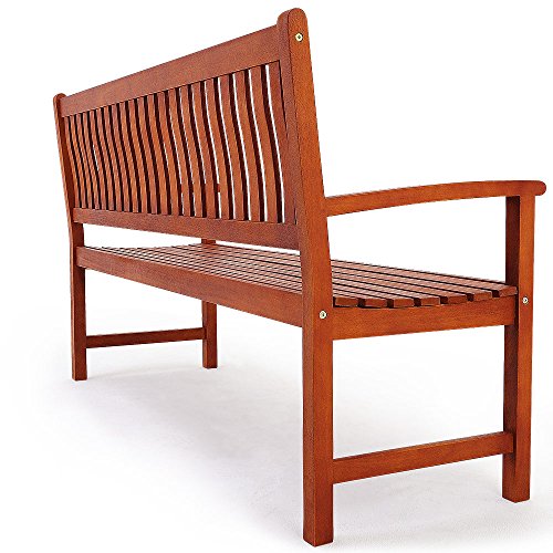 Vista trasera del Banco de jardín de madera de Eucalipto certificado FSC. 3 plazas 152 x 55 x 90 cm Interior Exterior Jardín Terraza. Casaria | maxjardin