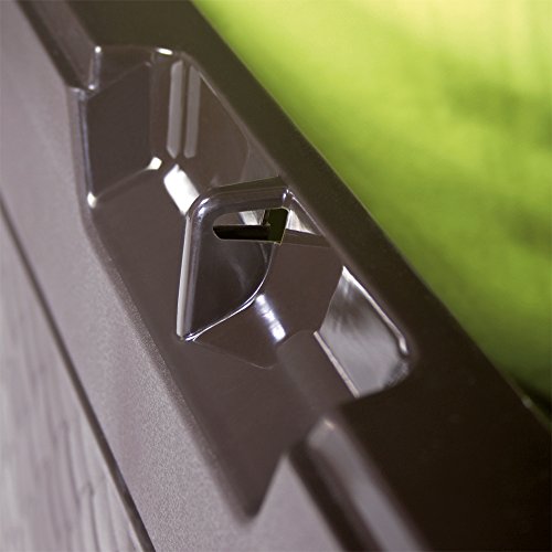 Detalle de cierre de Cofre con asiento Marrón de 310 litros. Casaria | maxjardin