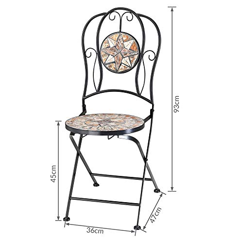 Conjunto de Mesa y 2 Sillas Plegables de metal y mosaico Color Arena Juego de Bistró de cerámica. Medidas de silla. Deuba