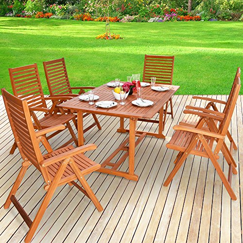Conjunto de Muebles Unikko 6+1  de Madera de eucalipto certificada FSC. Conjunto en patio exterior. – Deuba | maxjardin