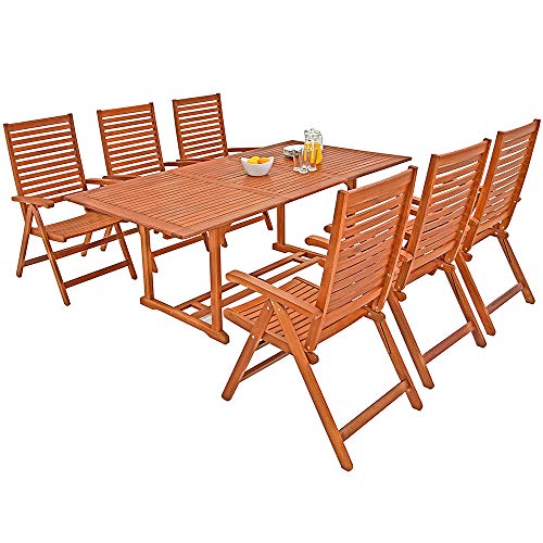 Conjunto de Muebles Unikko 6+1. Madera de eucalipto certificada FSC – Mesa Plegable de jardín. Deuba | maxjardin