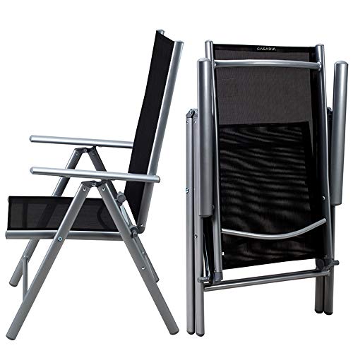 Silla plegada y desplegada con respaldo alto y ajustable de aluminio resistente a la intemperie jardín exterior. Casaria | maxjardin