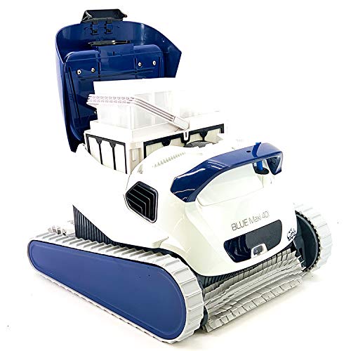 Tapa abierta extrayendo cesta de filtros del Robot automático para Piscinas Fondo y Paredes Blue Maxi 40i Sistema de navegación preciso Clever Clean. Control Remoto App MOVIL Bluetooth. limpiafondos. DOLPHIN