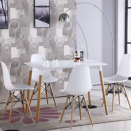Ambiente en comedor con sillas y Mesa de Comedor Rectangular, Estilo Escandinavo y Patas de Madera de Haya, tablero Blanco para Cocina 110x70x73 cm. DORAFAIR