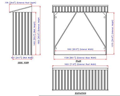 Medidas del Leñero Duramax de Exterior metálico Medidas 73,5x182x160 cm, Gris Antracita 