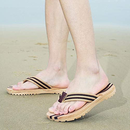 Chanclas de Playa y Piscina de Dedo Hombre o Mujer para Verano Antideslizantes y Cómodos color Marrón, 44 EU. Vista de chanclas con modelo. Eagsouni