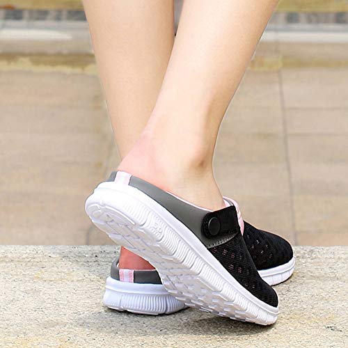 Vista de modelo calzando los Zuecos para Hombres y Mujeres para la Playa, Piscina o Jardín transpirables - Rosa, 36 EU. Eagsouni