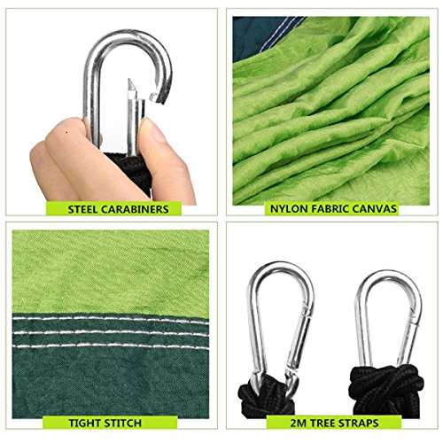 Características de la Hamaca Colgante 270 x 140cm hasta 300 kg Ultra Ligera de Nylón de Paracaída Portátil y Transpirable, Ideal para Viaje Jardín, Camping (Color Verde). Eastshining