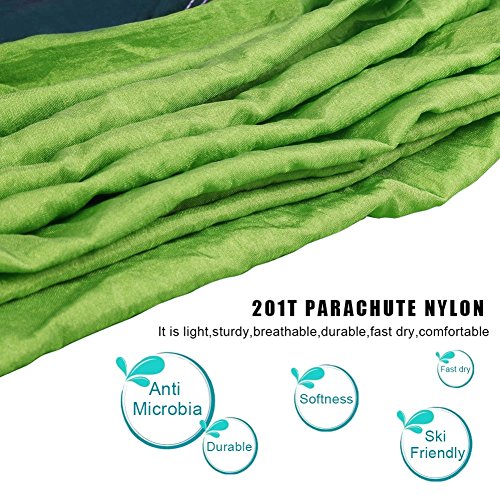 Elaboración con nylon tipo paracaídas de la Hamaca Colgante 270 x 140cm hasta 300 kg Ultra Ligera de Nylón de Paracaída Portátil y Transpirable, Ideal para Viaje Jardín, Camping (Color Verde). Eastshining