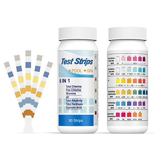 Tiras de Papel Reactivas de Piscina para Pruebas de pH, Cloro Residual, alcalinidad, dureza, ácido cianúrico, 6 en 1 Papel de Prueba de Agua, para SPA, piscinas, hidromasaje (100 Piezas). Ehomfy