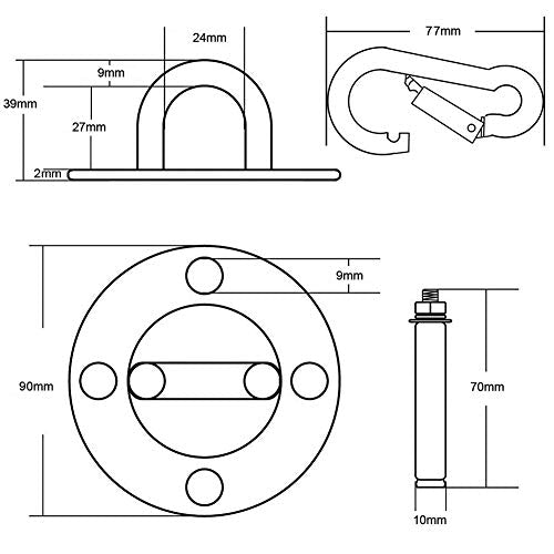 Medidas del Soporte de techo para saco de boxeo con ganchos de fijación para pared, entrenamiento, suspensión o hamaca. EisEyen