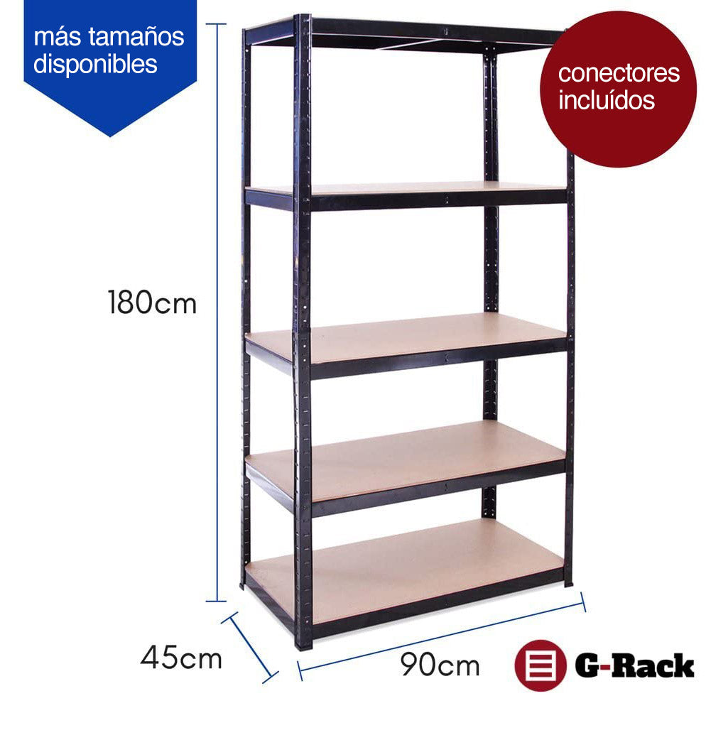 Diversos tamaños disponibles y Conectores incluidos de estantería barata de Acero Inoxidable con Recubrimiento de Polvo Negro, 1 Bay. 0014. G-Rack 