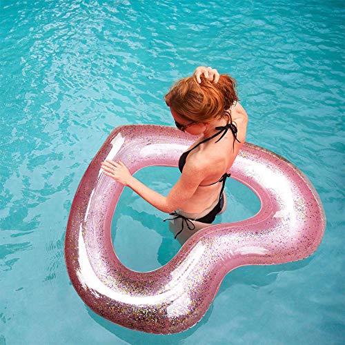 Flotador hinchable forma de corazon para bodas, despedidas y fiestas en la piscina con lentejuelas. Wlzp