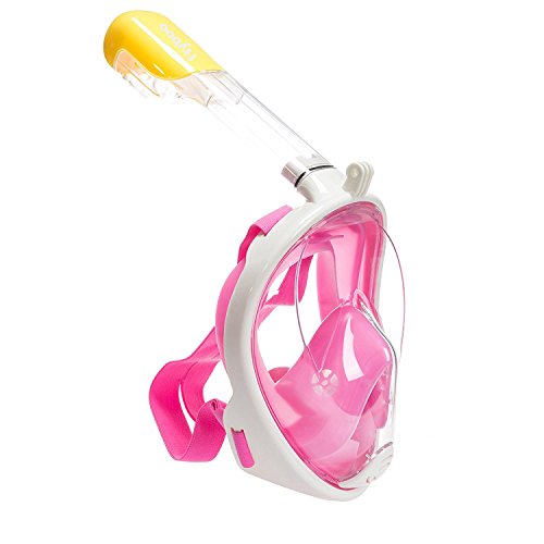 Máscara de snorkel antivaho preparada para Gopro de color rosa de Flyboo. Vista general máscara 