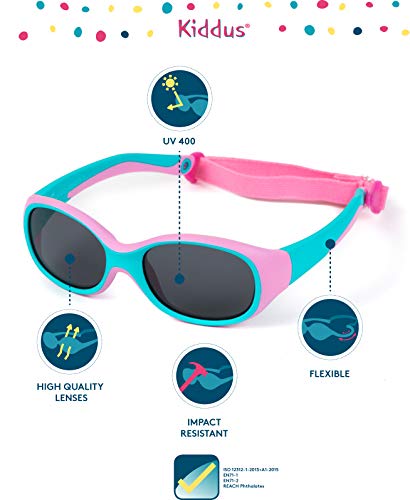 Características de las Gafas de Sol SUPER FLEXIBLES de GOMA infantiles desde 2 Años. Sin BPA. Irrompibles. Banda Ajustable y Extraíble. Protección UV400 Y UVB. OUTDOOR. Kiddus