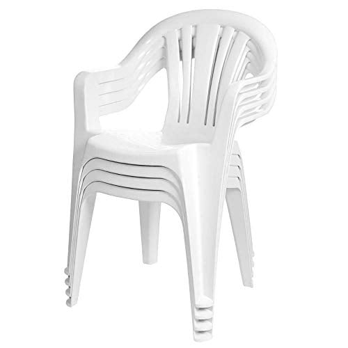 Vista apilada de Sillas 4 uds apilables de plástico Blancas para Patio o Terraza. GLIFE