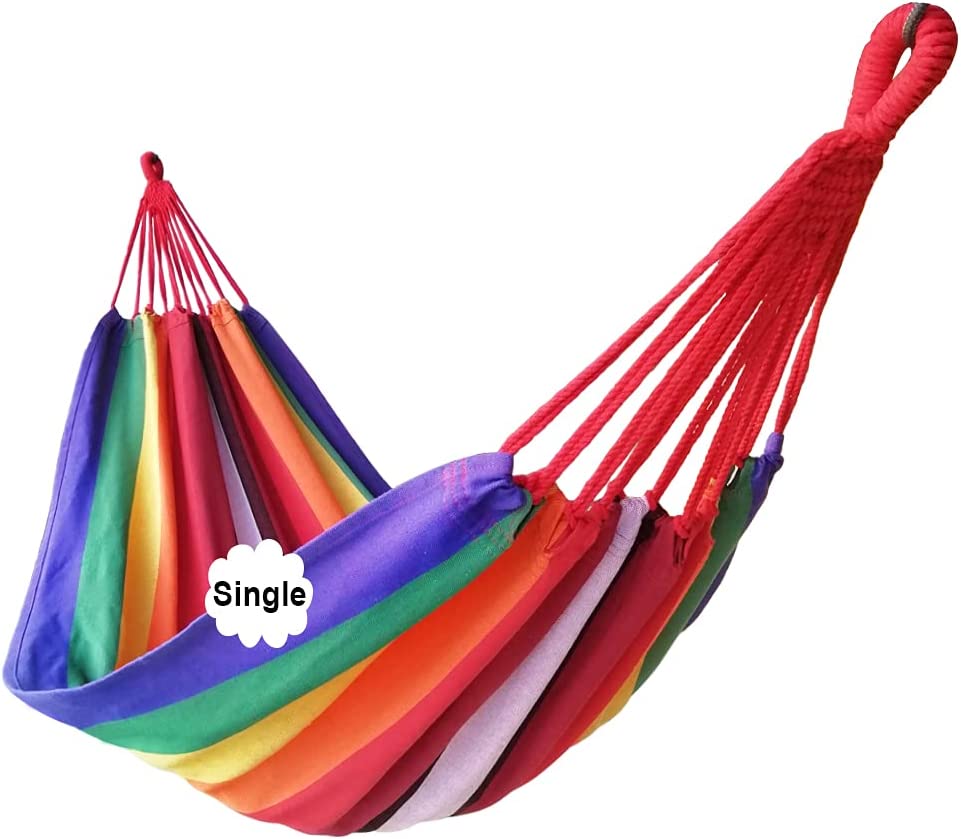 Hamaca de Lona de algodón 200x100 cm barata Longitud total 310 cm Carga 250 kg para Exterior e Interior de colores. GOCAN