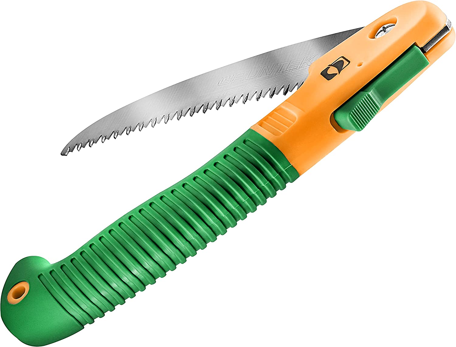 Vista plegando la hoja de la Sierra de Mano Plegable TIBURÓN para poda y jardinería dentado japonés. GRÜNTEK